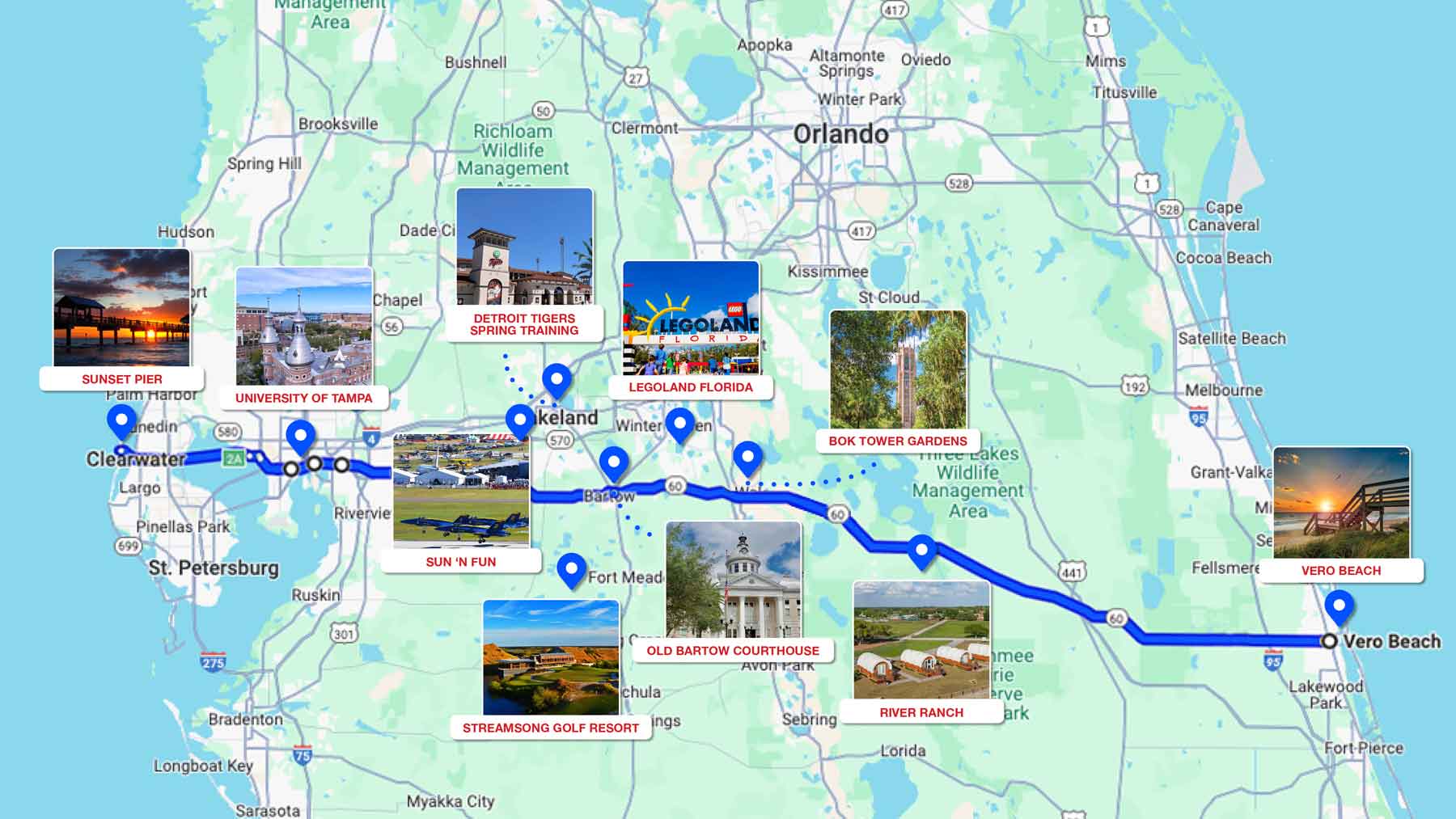 FL Route 60 points of interest map